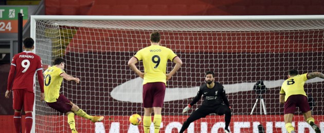 Ashley Barnes scores from the penalty spot.