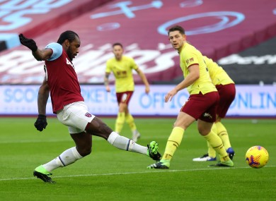 Antonio scores the vital goal for West Ham.