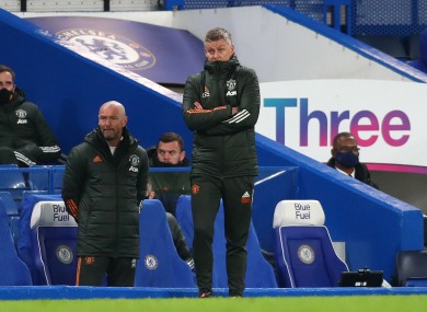 Man United boss Ole Gunnar Solskjaer looks on at his side's draw against Chelsea.