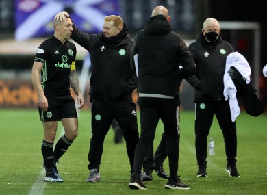 Scott Brown and Neil Lennon after the game.