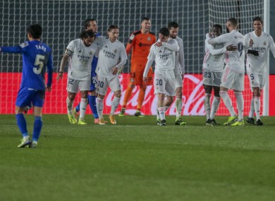 Real celebrate Ferland Mendy's goal.