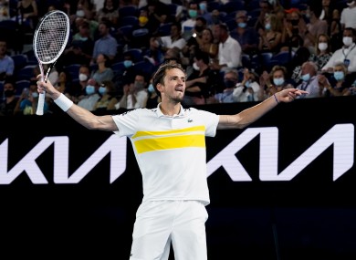 Daniil Medvedev reacts after winning the match.