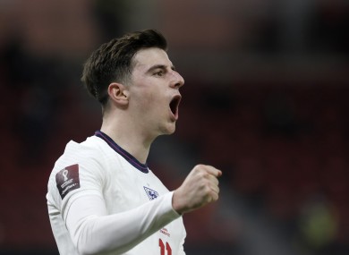 England's Mason Mount celebrates scoring.