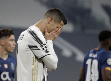 Juventus' Cristiano Ronaldo reacts during the Champions League last match.