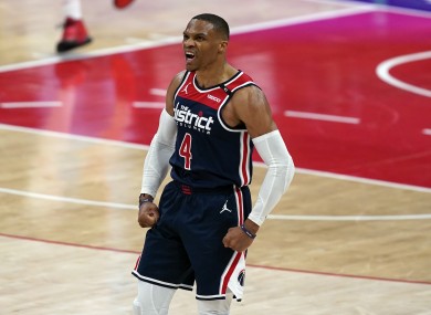Russell Westbrook celebrates.