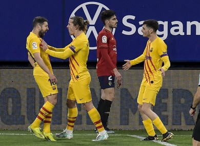 Jordi Alba celebrates his opening goal.
