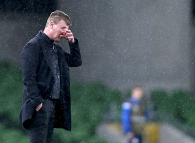 Stephen Kenny, standing on the touchline during last night's loss to Luxembourg.
