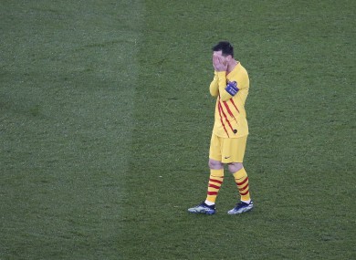 Lionel Messi of Barcelona reacts during the game.