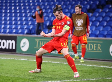 Gareth Bale celebrates Daniel James' winner.