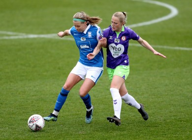 Ruesha Littlejohn (left) in action against Bristol City in March.