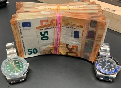 The cash and watches seized by gardaí