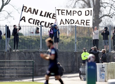 Dundalk fans protest outside Oriel Park.