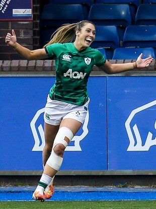 Eimear Considine celebrates a try against Wales last weekend.