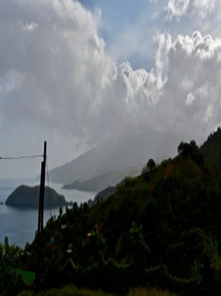 Smoke plumes emerging from La Soufriere