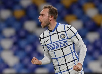 Inter's Christian Eriksen celebrates after his goal.