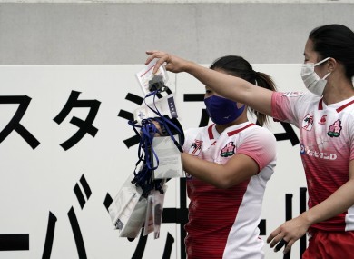 Japan rugby players after staging an operational test event at Tokyo Stadium.