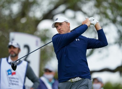 Jordan Spieth tees off on the second hole.