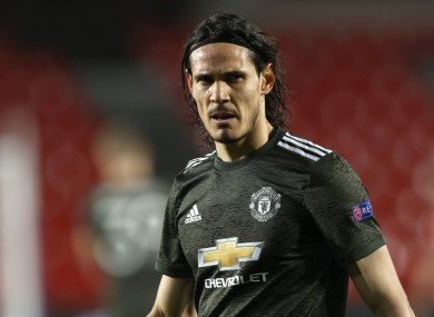 Manchester United's Edinson Cavani enters the pitch during the Europa League, quarter-final.