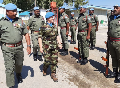 Major General O'Brien as a Brigadier General inspecting troops during her time as Deputy Force Commander of the United Nations Disengagement Observer Force (UNDOF).