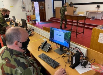 Irish Defence Forces IT experts on duty in the Curragh.