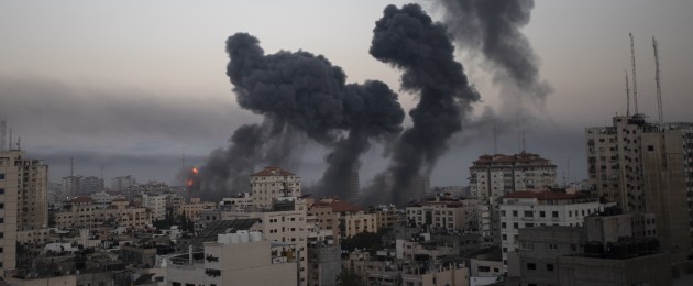 Smoke rise from Israeli airstrikes on Gaza City. 12 May.