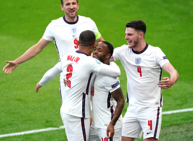 Sterling celebrates his goal against the Czech Republic.
