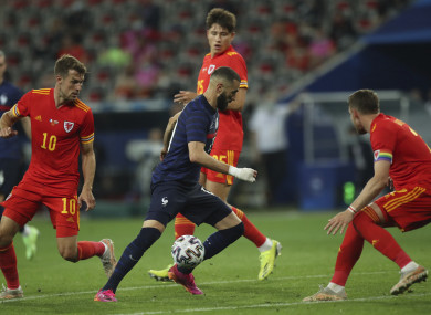 Karim Benzema in action for France against Wales.