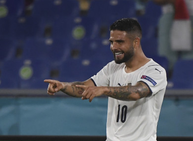 Italy's Lorenzo Insigne celebrates after scoring.