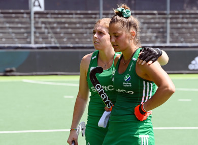 Katie Mullan and Lena Tice dejected after yesterday's draw with Spain.