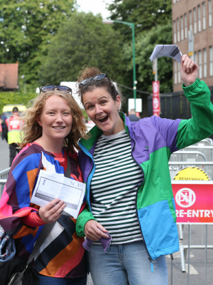 Ailbhe Hickey and Emily Coss arriving at the Iveagh Gardens to see James Vincent McMorrow perform last night.