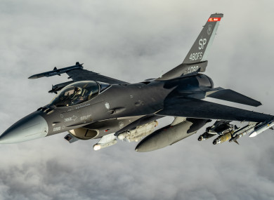 A U.S. Air Force F-16 Fighting Falcon fighter aircraft over Iraq.