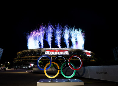A general view of the 2020 Tokyo Olympic Games opening ceremony.