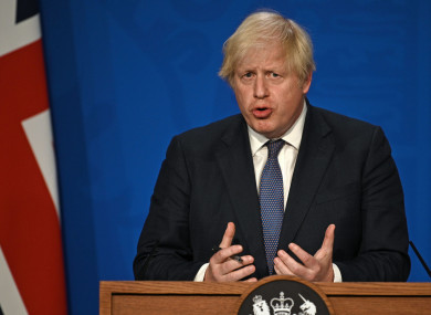 British Prime Minister Boris Johnson during a media briefing in Downing Street