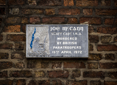 A plaque on the spot where Joe McCann was shot dead in April 1972 (PA)
