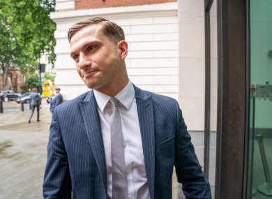 Lewis Hughes, 24, arrives at Westminster Magistrates’ Court in London.