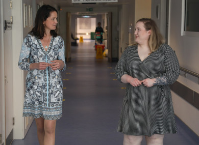 Dr Bairbre McNicholas with Covid patient Lisa Power at the Clinical Research Facility Galway.