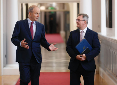 DUP leader Jeffrey Donaldson (right) meeting Taoiseach Michael Martin at Government Buildings, Dublin.