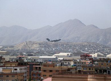 US military aircraft taking off at Kabul airport in Afghanistan at the weekend.