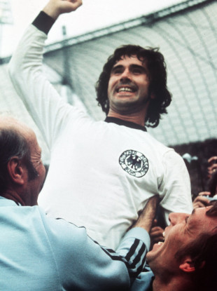 Gerd Müller celebrates after helping West Germany win the World Cup in 1974.
