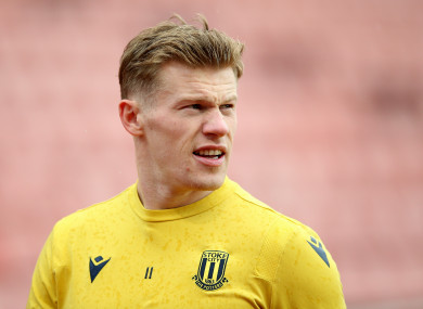 Stoke City's James McClean warming up before a Sky Bet Championship match in February.