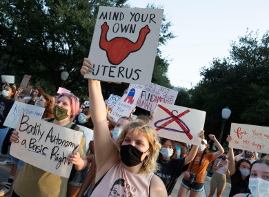 University of Texas women rally at the Texas Capitol protesting the signing of the US's strictest abortion law on 1 September.