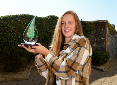 Clíodhna Ní Shé of Carlow is pictured with The Croke Park/LGFA Player of the Month award for August, at The Croke Park in Jones Road, Dublin.