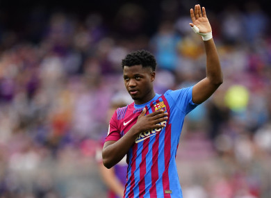 Ansu Fati salutes the Camp Nou.