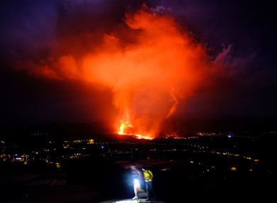 Lava spews from a volcano on the Canary island of La Palma, Spain.