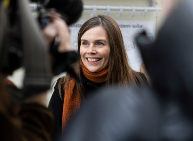 Iceland’s prime minister Katrin Jakobsdottir speaking to the media.