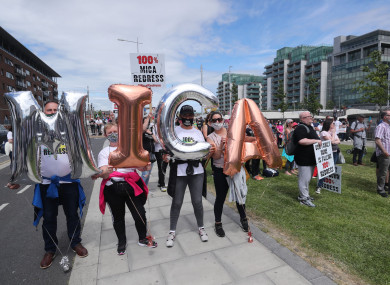 Protesters during a demonstration in Dublin to demand a 100% redress scheme