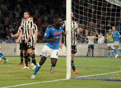 Kalidou Koulibaly of Napoli celebrates after scoring.
