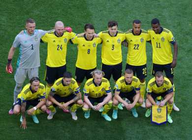 The Sweden team pictured prior to their European Championship game against Poland in June.