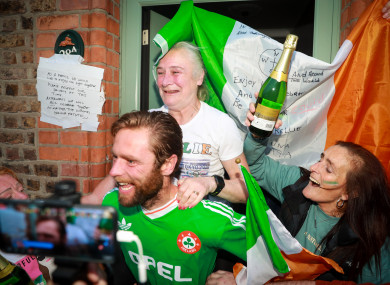 Christopher Harrington celebrates gold.
