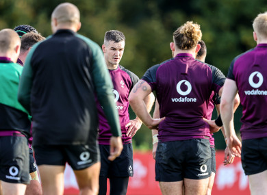 Johnny Sexton at Ireland training yesterday.